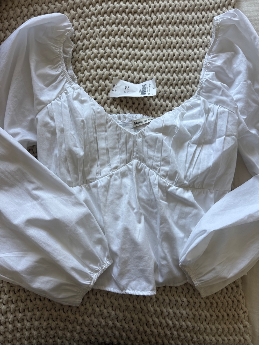 Abercrombie & Fitch White Pintuck Peplum Long-Sleeve Blouse